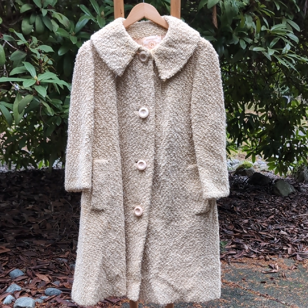 Vintage 50s 60s 100% Wool Lined Cream Textured Tweed Coat